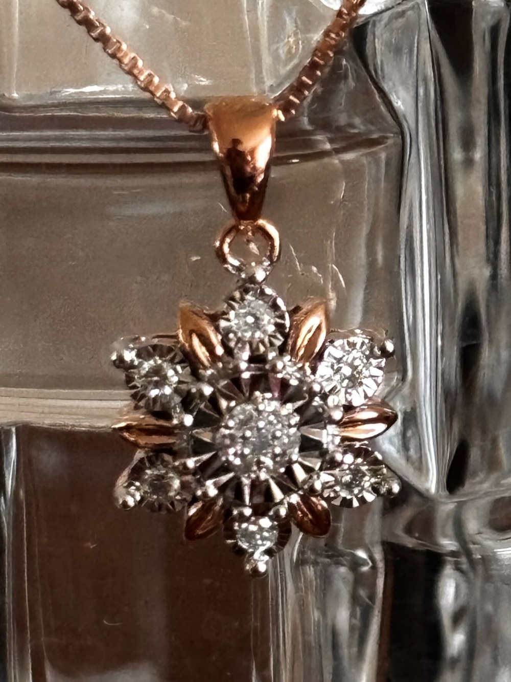 Rose Gold and Silver Floral Lab Grown Diamond Pendant Necklace